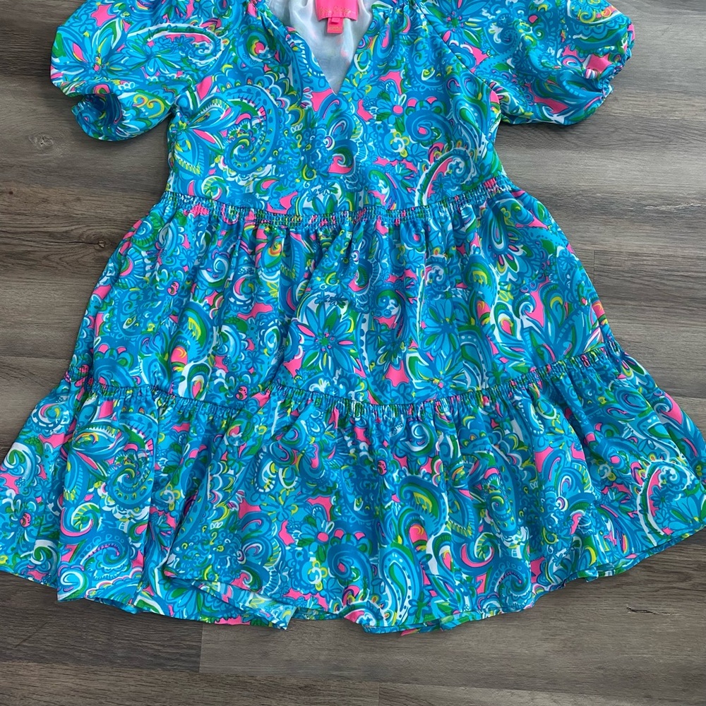 Lilly Pulitzer Blue Floral Puff Sleeve Dress with Pockets